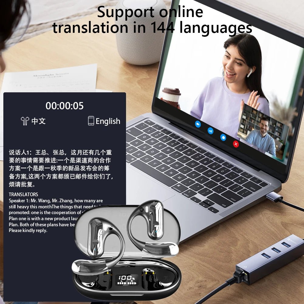 AI Translator Earbuds – 144 Languages, Bluetooth 5.3, Real-Time Translation & Noise Cancelling - silverfoxgoods